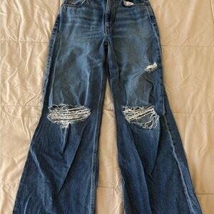 Etica Distressed Blue Wide-Leg Jeans